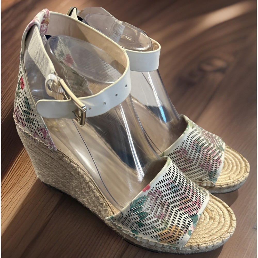 Vince Camuto Floral Leerata‎ Wedged Sandals Size 10 New With Box
